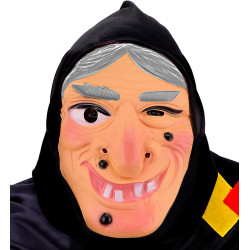 Čarodejnícka maska s kapucňou a sivými vlasmi